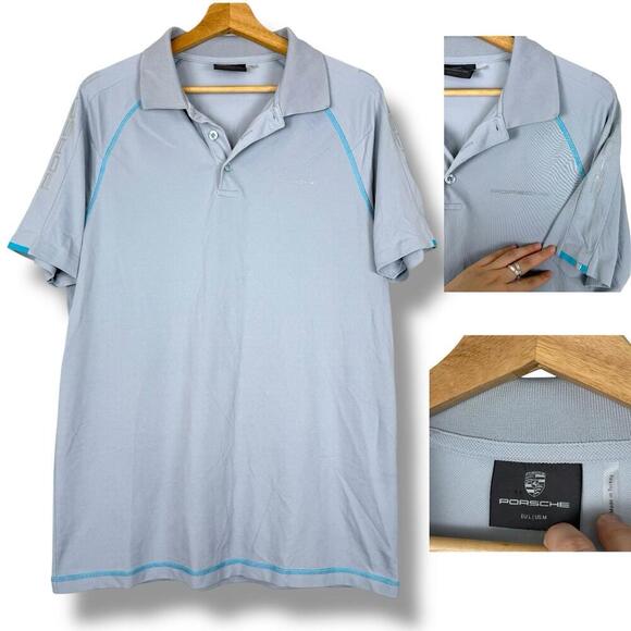 Porsche Design Light Blue Polo Shirt Size M Logo Athletic Fit Divers Selection - Picture 1 of 8